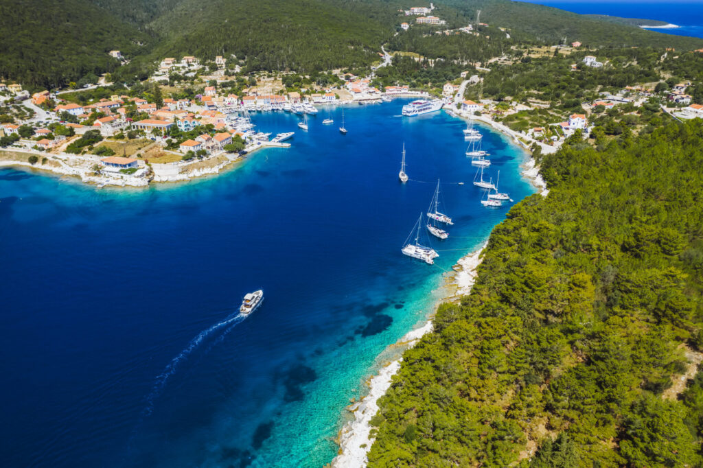 Boats moored in Fiscardo