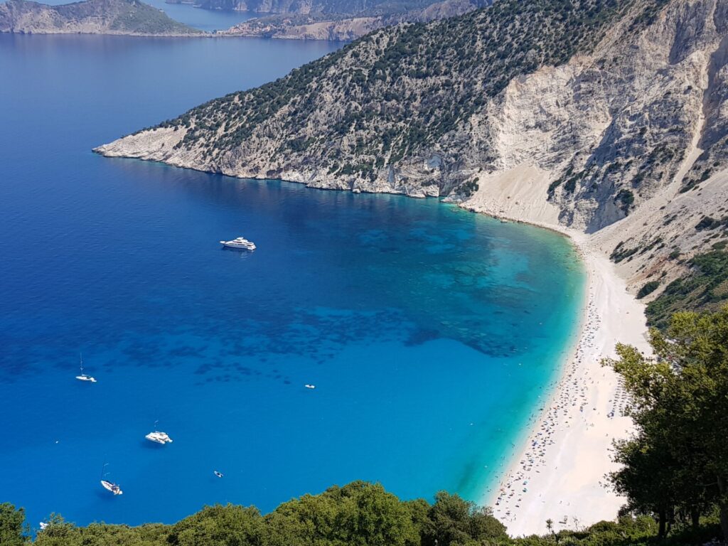 Myrtos beach from the coastal road